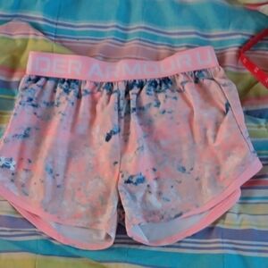 Under Armour Women's Splatter Print Shorts in Pink and Blue